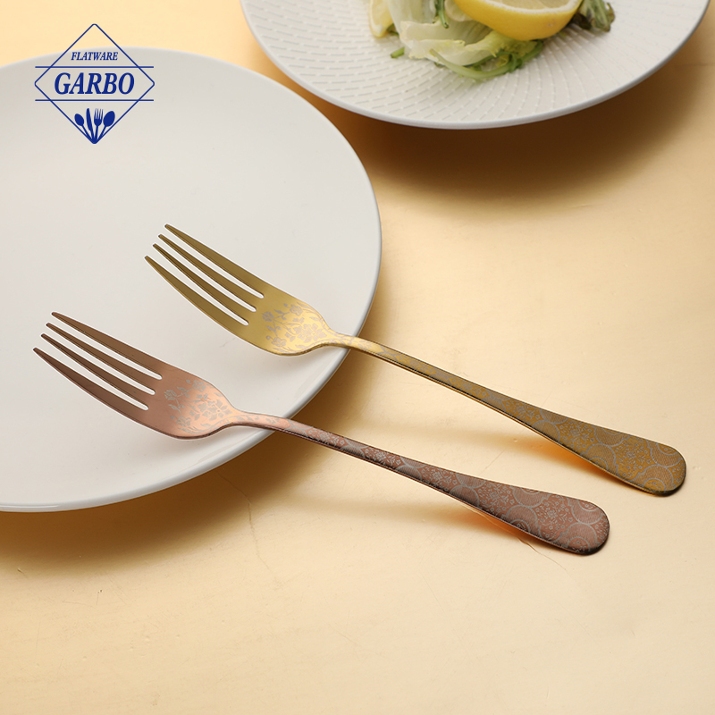 Exquisite High Quality Colorful Laser-engraving Dinner Fork Wholesale Flatware Supply