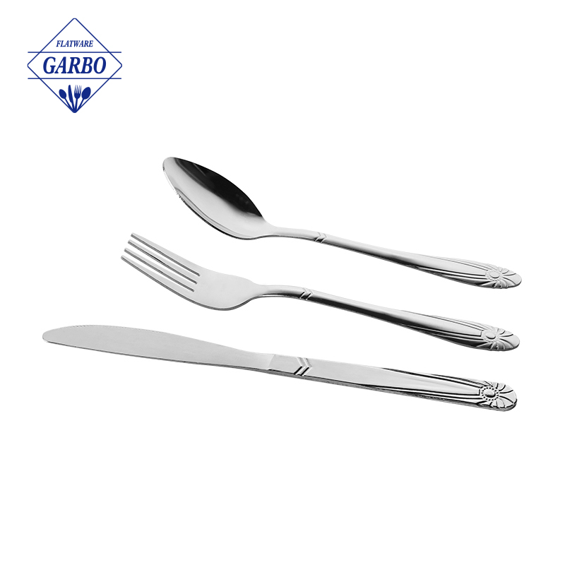 Kitchenware tools classic silver flatware set 3 pieces with mirror polish made by 410 stainless steel