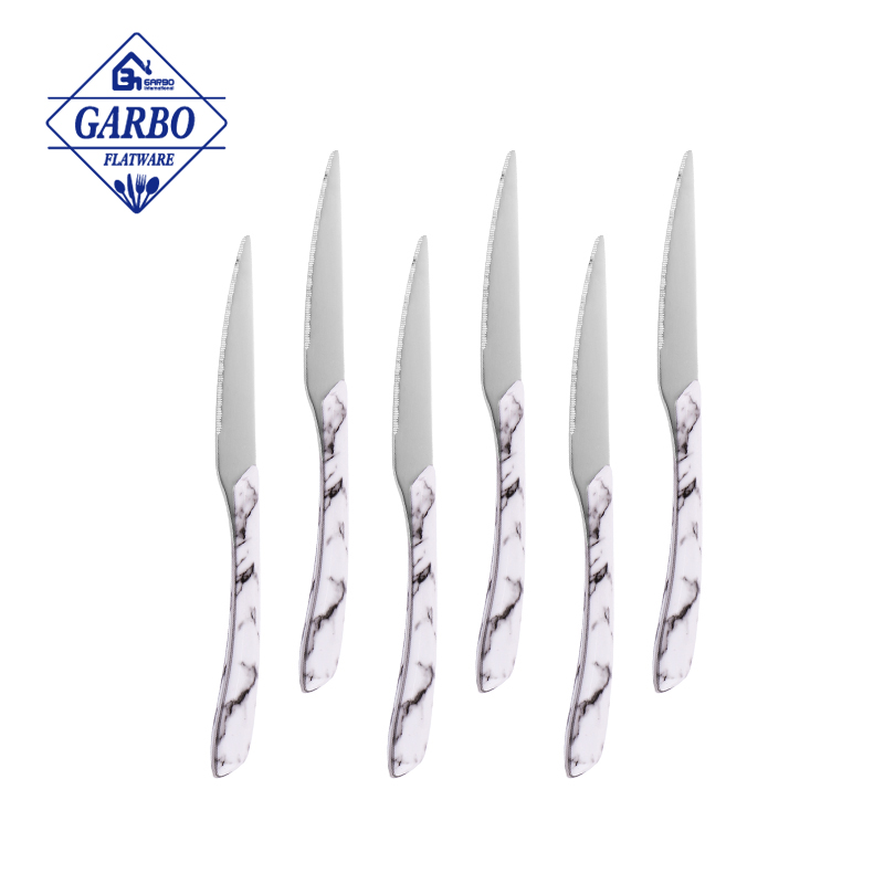 Gaya Timur Tengah Hot Selling Plastic Handle Table Utensil Dinner Knife with Marble Pattern