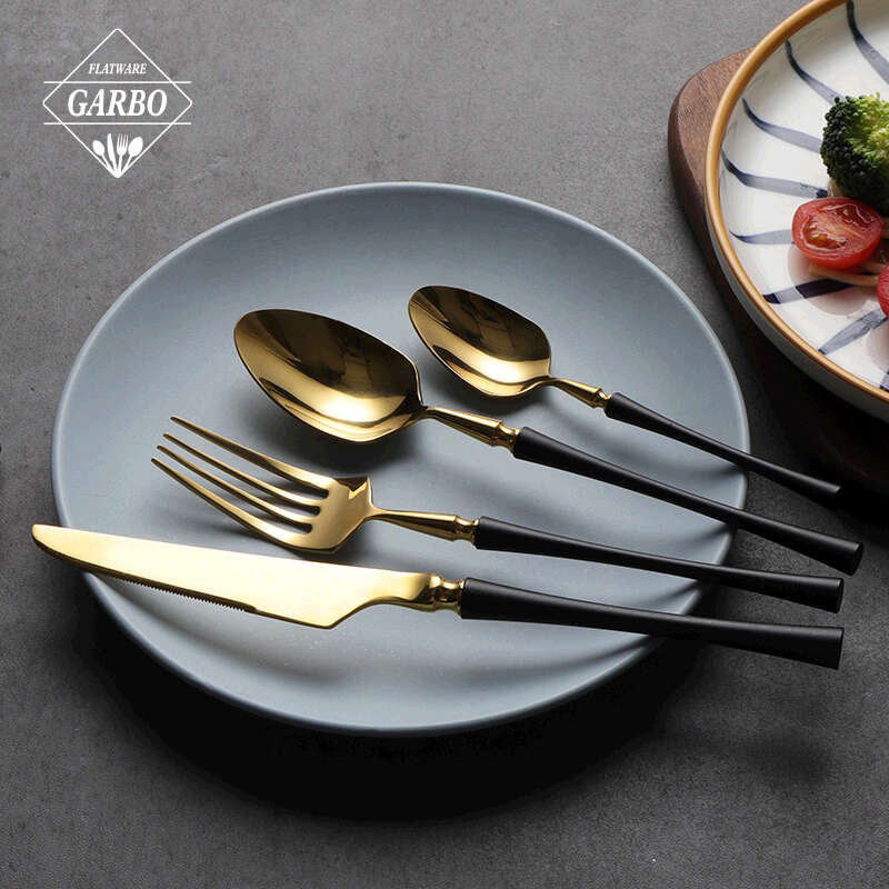 Premium golden plated 410 stainless steel knife fork spoon set flatware set