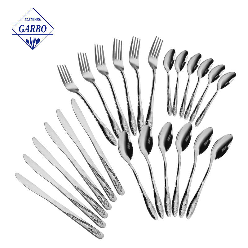 GARBO Hiware Ensemble d'argenterie 24 pièces avec couteaux à steak pour 6, Ensemble de couverts en acier inoxydable pour la maison, la cuisine, le restaurant, l'hôtel,