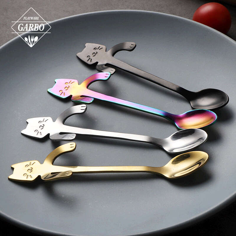 cute cat design stainless steel tea spoon with color