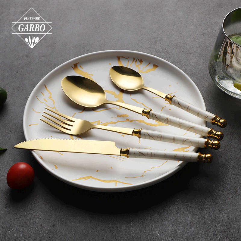 European style cutlery set na may high end na marble ceramic handle na flatware