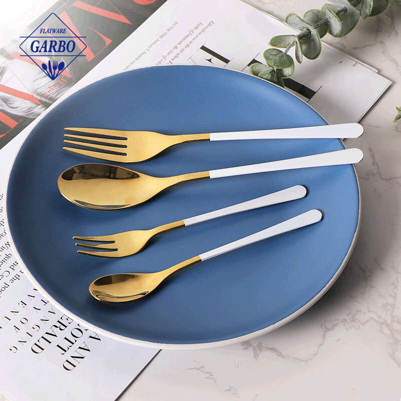 Set Sendok Garpu Stainless Steel Gagang Putih Harga Murah dengan Kemasan Massal