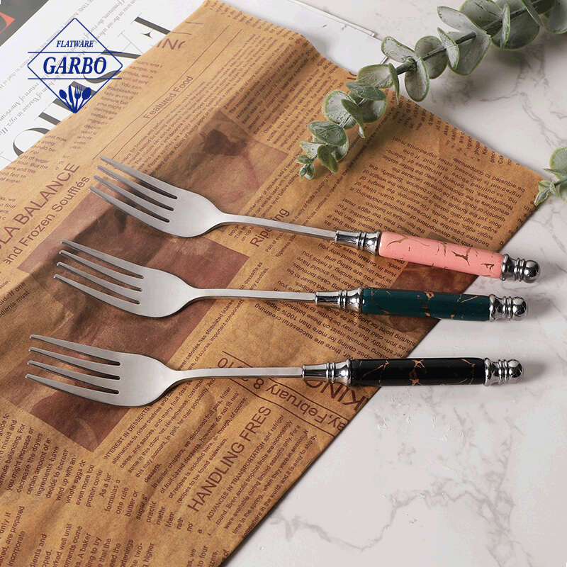 Dessert Forks with ceramic handle 5.5Inches Stainless Steel Cocktail Forks, Appetizer Small Forks, Fruit Salad Forks for Party Hotel Restaurant Dishwasher Safe