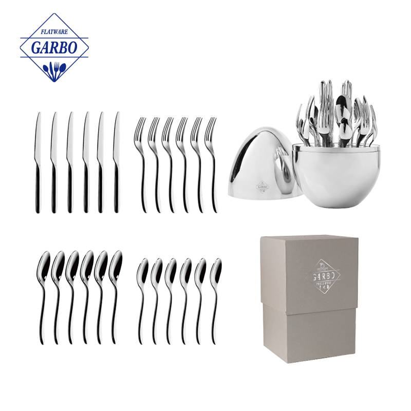 24 pieces dinnerware set high quality silver polish flatware with gift box