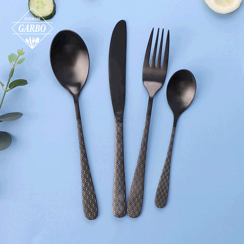 Modern Design Electroplating Black Color Customized Food Contact Safe Cutlery Set