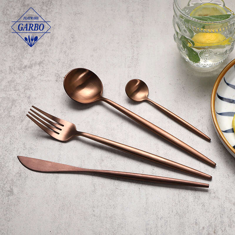 Matte Rose Gold Silverware Set 24pcs Stainless Steel Flatware Set，Service for 6，Kitchen Utensil Set Tableware Cutlery Set Satin Finished Polished