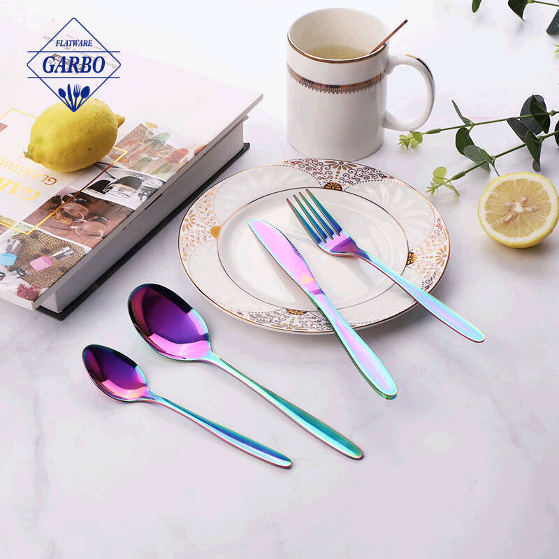 rainbow color high quality flatware colorful mirror polish cutlery set