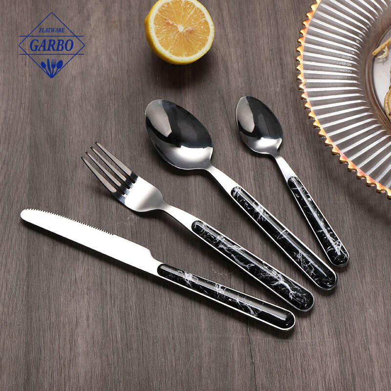 20 Buah Stainless Steel Perak Set 4 Sendok Garpu Peralatan Makan Sendok Garpu Peralatan Modern Marmer Hitam Peralatan Makan Cermin Dipoles untuk Dapur Rumah/Restoran