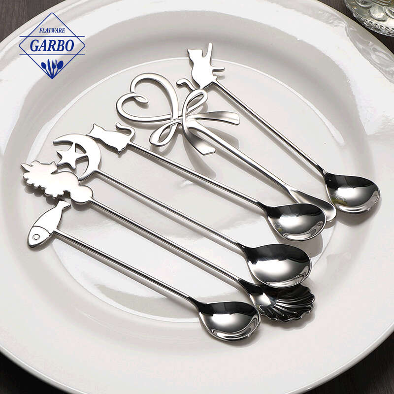 Cute pet design handle stainless steel dessert spoon