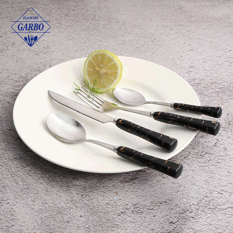 Hot selling marble design ceramic handle machine polish knife fork spoon dinner set