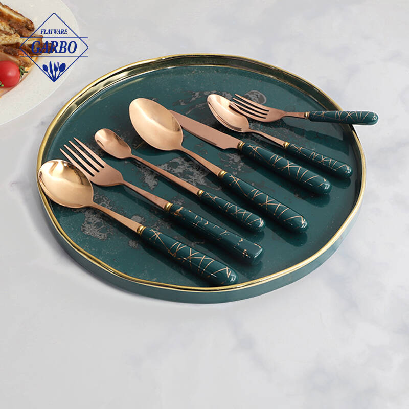 Luxury electroplating golden color middle east style ceramic handle dinnerware cutlery set