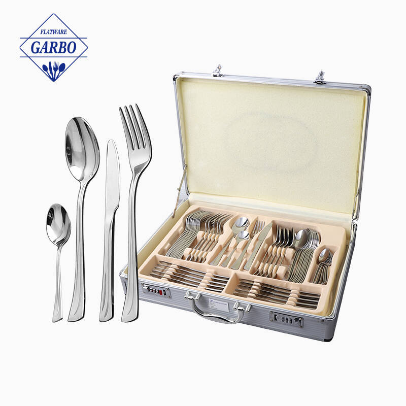 24-Piece Silverware Set Sendok Garpu set untuk 6 dengan kotak kayu Premium Stainless Steel Sendok Garpu Set Dapur Rumah Restoran Peralatan Cermin Dipoles Pencuci Piring Aman