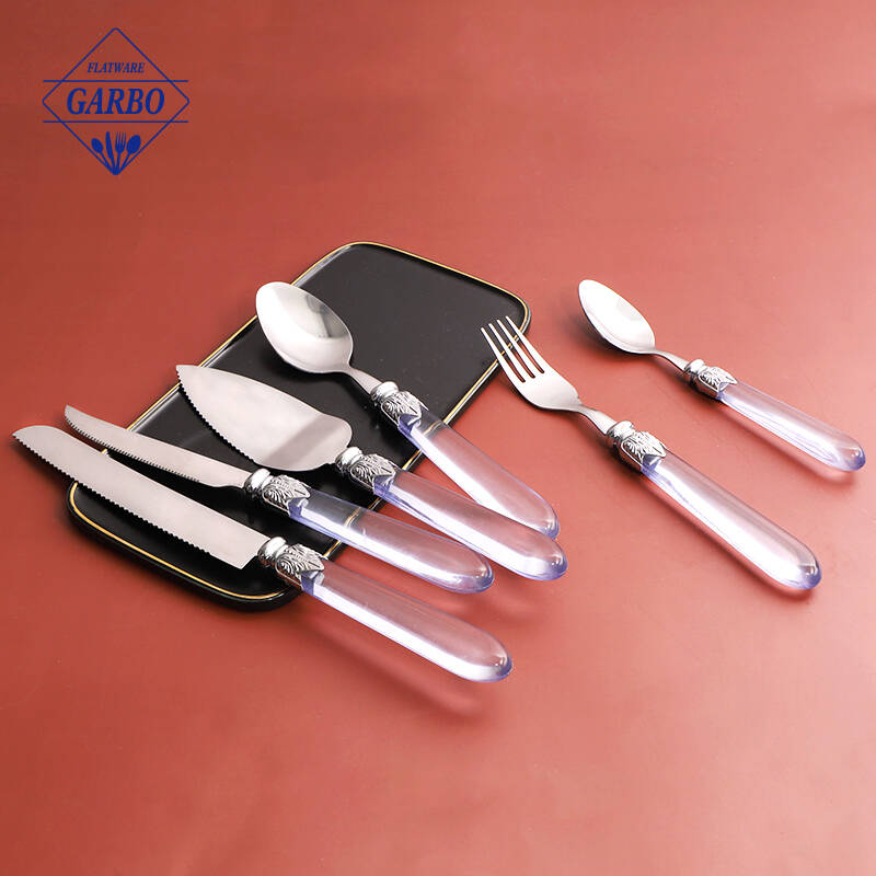 410 stainless steel elegant transparent handle wholesale cheap price flatware set