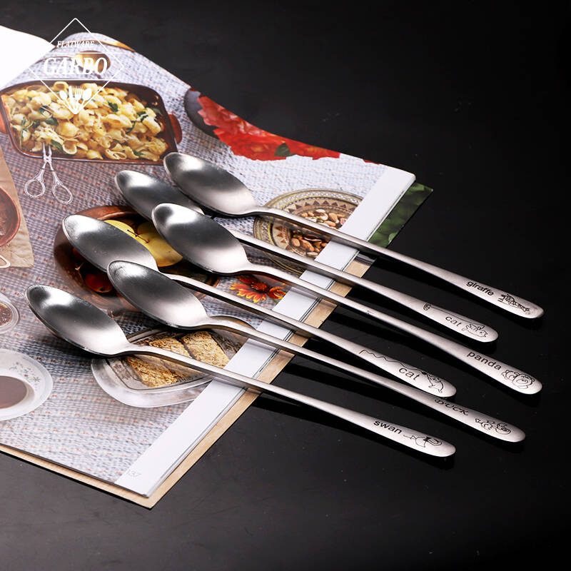 Customized design cute patterm handle strainless steel long spoon for ice tea