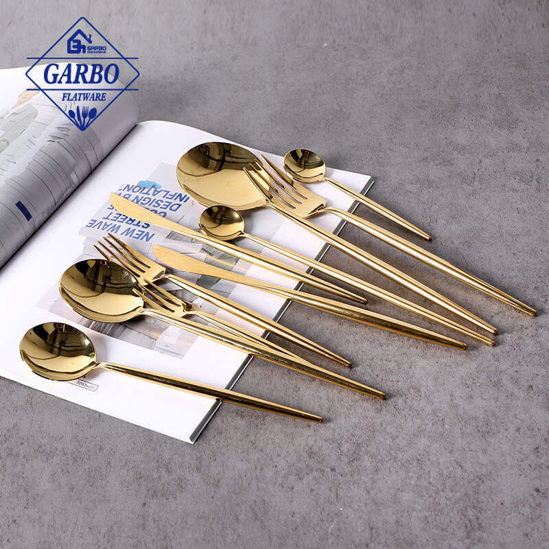 Luxury noble golden e-plating dinnerware 24pcs mirror polish flatware set