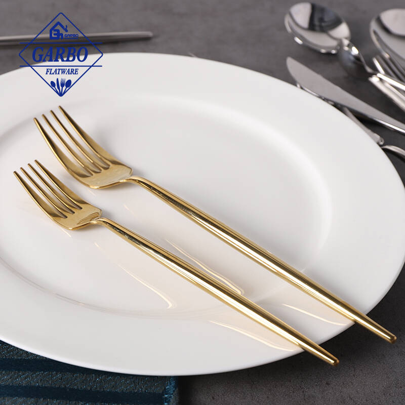 High mirror polish dinner fork premium mental golden table fork for meat steak food