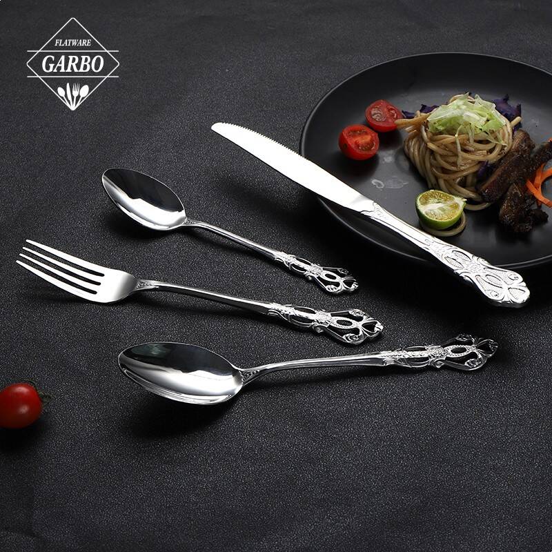 hollow out handle crown pattern decor silver color stainless steel flatware set