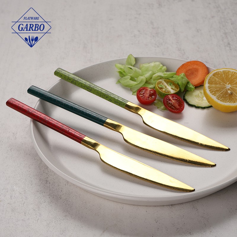 Top food safe gold stainless steel cutlery set with color handle