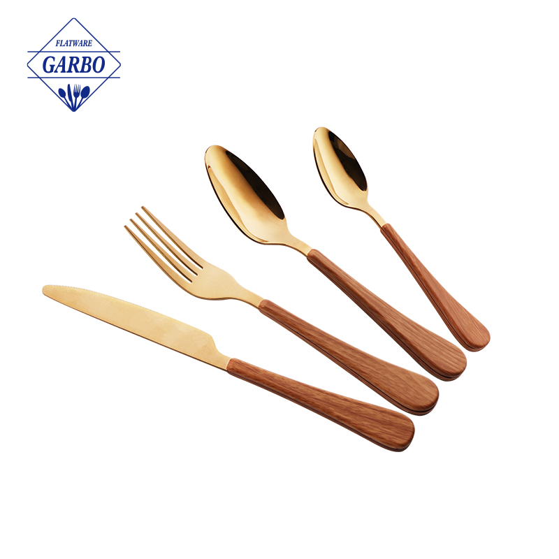 Is the wood-grain handle of stainless steel flatware made of wood