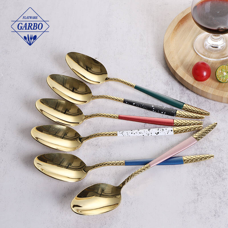 New design 410 stainless steel dinner spoon with golden color