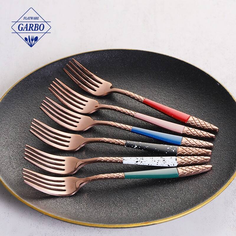 Manufacturer high quality stainless steel fork in rose gold color plating