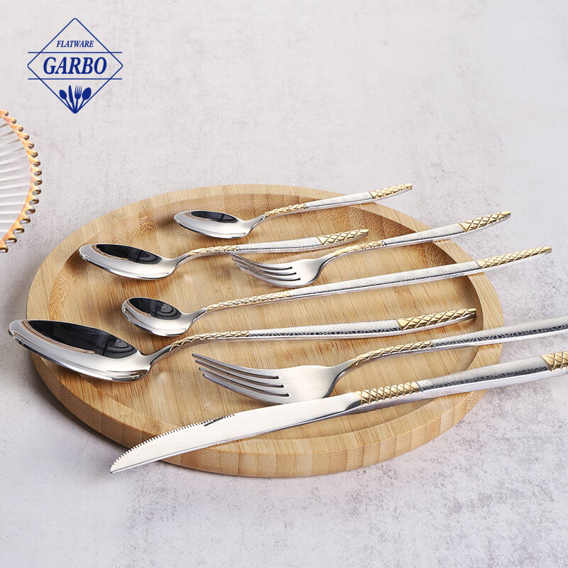 New design cutlery with gold-plating handle silver mental flatware set for wholesale