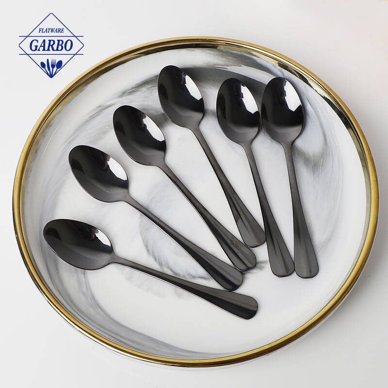 China fabricar utensílio de alimentação e-plating cor preta 410 colher de chá de aço inoxidável