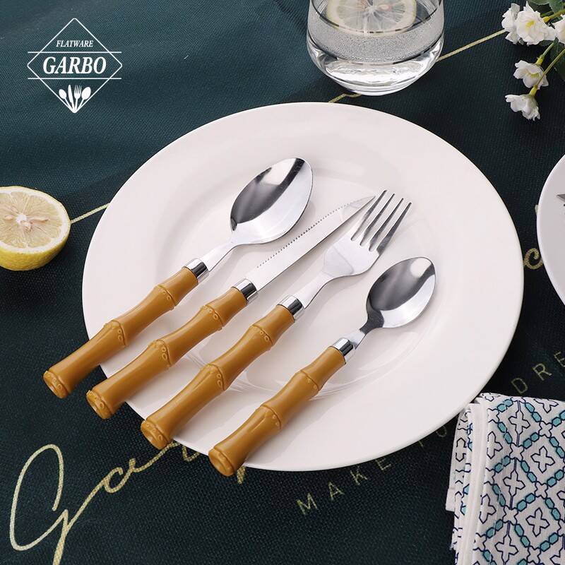 Bamboo Plastic Handle Flatware Set Popular with Europe Market Cutlery Set