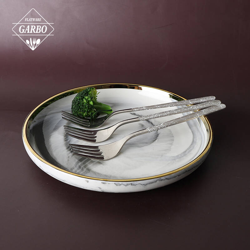 Garfo de jantar mental prateado com design moderno de marmoreio garfo de aço inoxidável de vendas imperdíveis em todo o mundo