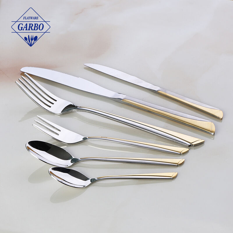 China factory wholesale price kitchenware gold plated handle 201 stainless steel flatware set