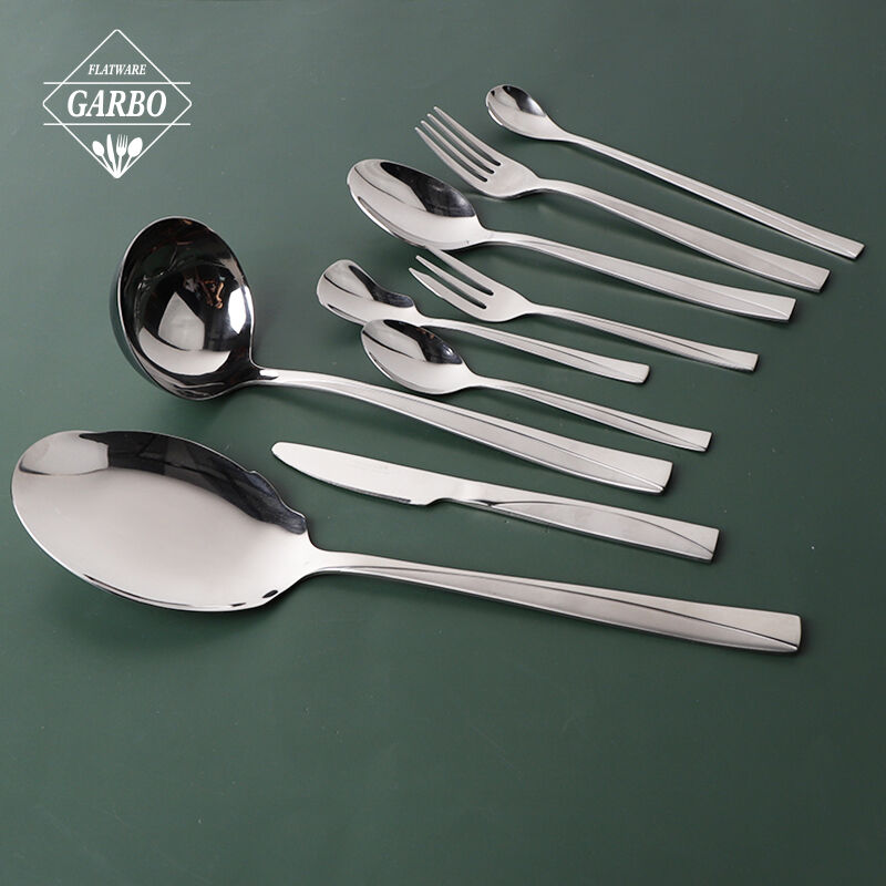 Wholesale silverware cutlery set big spoon dinner fork knife set with special handle for restaurant