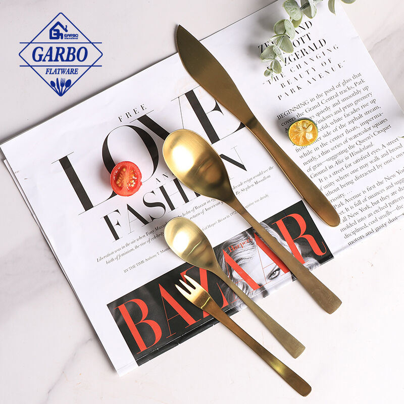 High-End Cute Design Stainless-Steel Matte Gold Cutlery Set in Stock