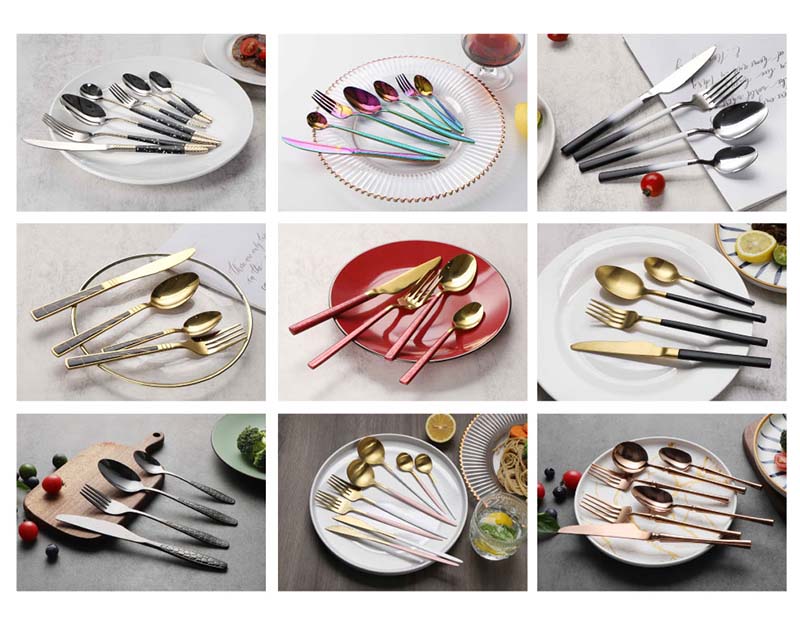 Table decor marangyang kitchenware color rainbow electroplating stainless steel cutlery set