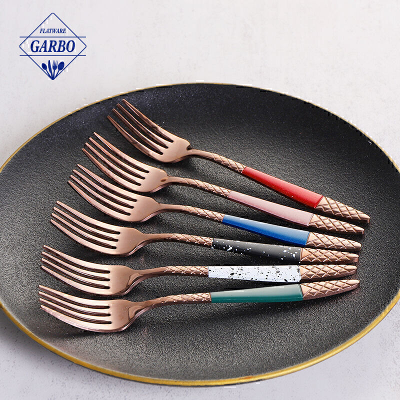 Trending Top Seller Rose Golden Decorative Handle Stainless Steel Dinner Fork