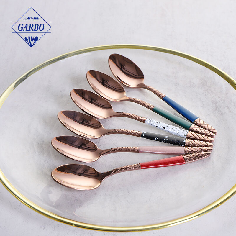 May Stock na Amazon Style Rose Golden Mirror Stainless Steel Dinner Spoon