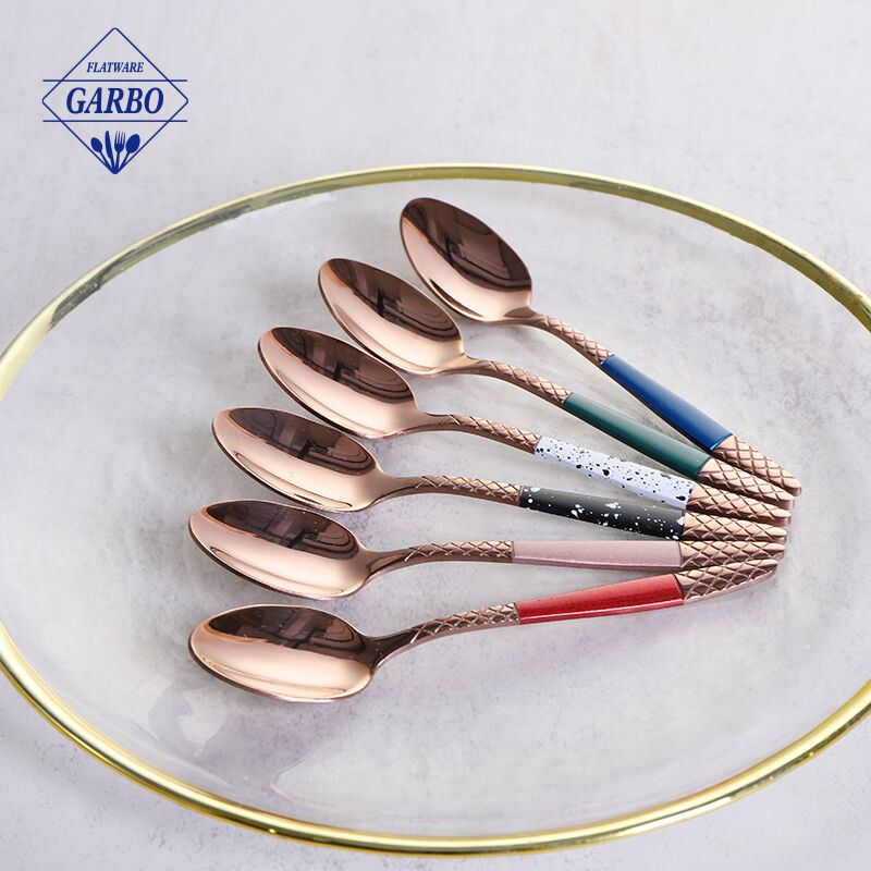 Stock Available Amazon Style Rose Golden Mirror Stainless Steel Dinner Spoon