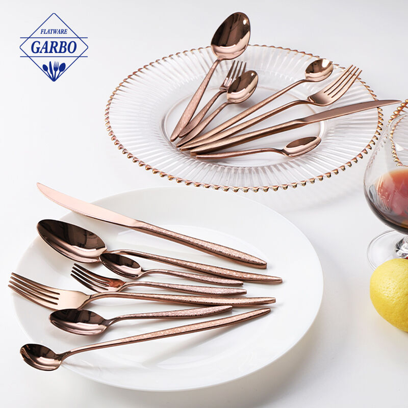 7PCS Rose Gold PVD Color Stainless Steel Flatware Made in China na may Laser Patern Handle