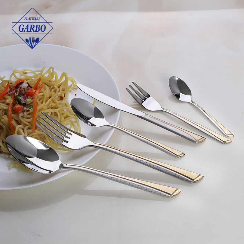 Perak kualitas pelayanan tinggi 6pcs sendok garpu set dengan plating pegangan mewah