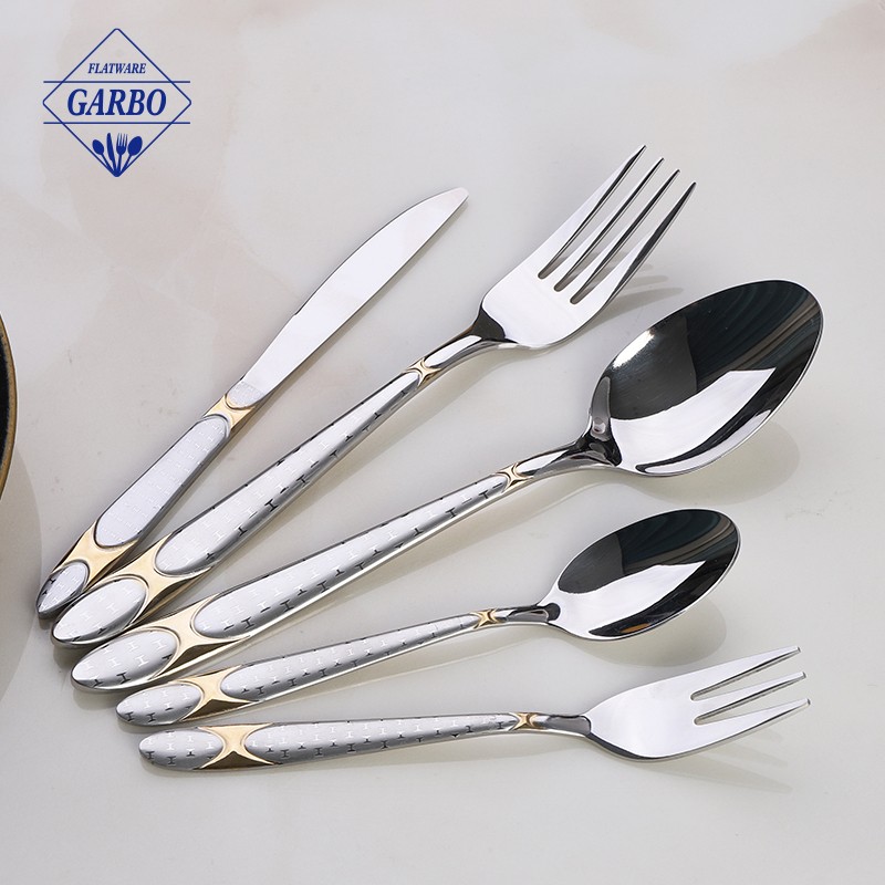 Mirror polish sliver flatware with electroplating design handle cutelry set