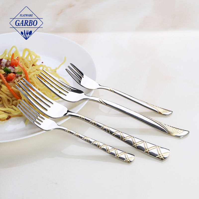 Typically made from silver color dinner fork with luxury engraved pattren handle