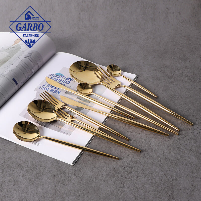 Premium quality gold electroplating stainless steel cutlery set Made in China flatware factory