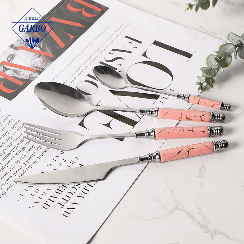 Amazon Top Seller Marble Pink Ceramic Handle Set Kutleri Keluli Tahan Karat Perak