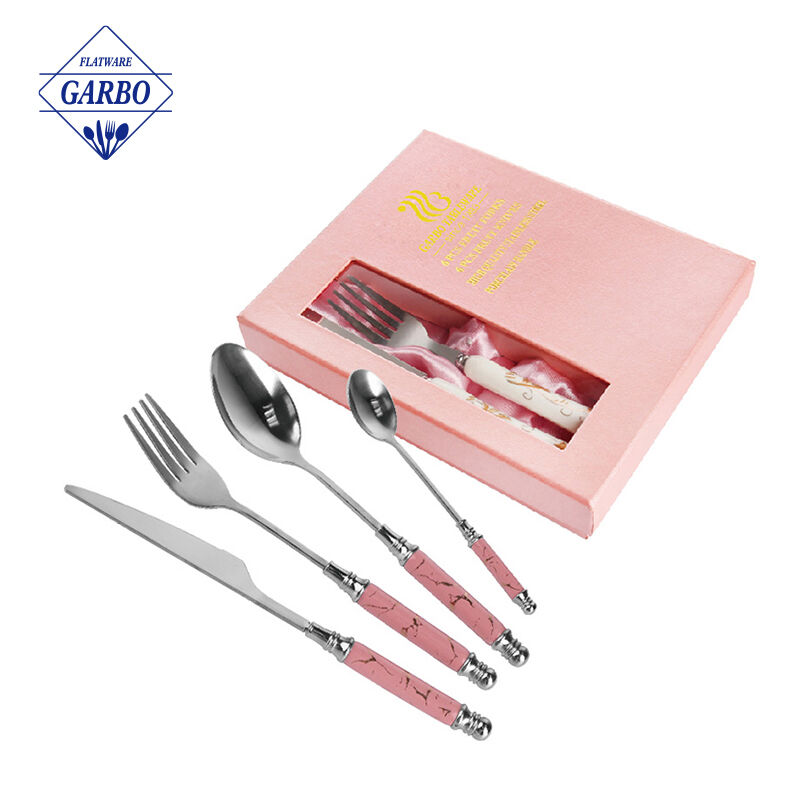 pink color marble design handle stainless steell gift set for lady