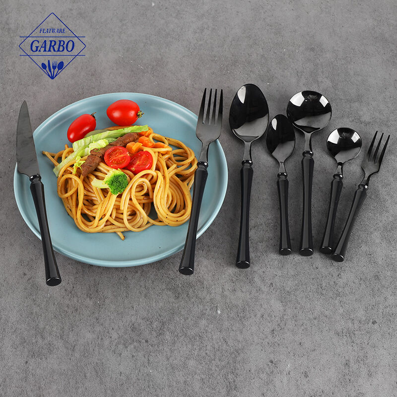 Wholesale Titanium Black Plated Stainless Steel Flatware Set with plastic handle