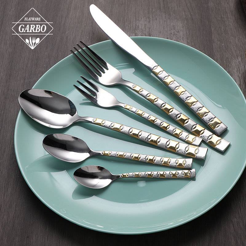 Luxury set of 6pcs silverware stainless steel flatware set with Gold Titanium-plated