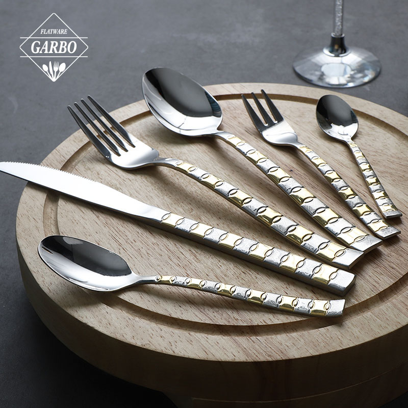 Laser Gold Plating Handle Dinner Flatware Stock Mirror 201 Stainless Steel Cutlery Set