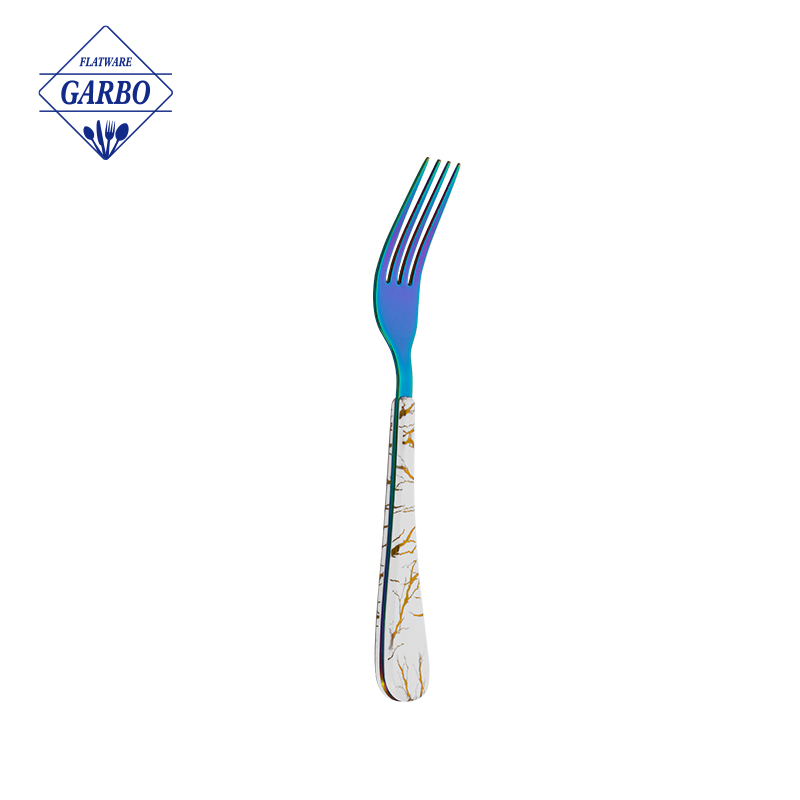 Fourchette à dîner électrolytique bleue avec poignée en plastique ABS Chine Couverts Prix de gros d'usine Coutellerie
