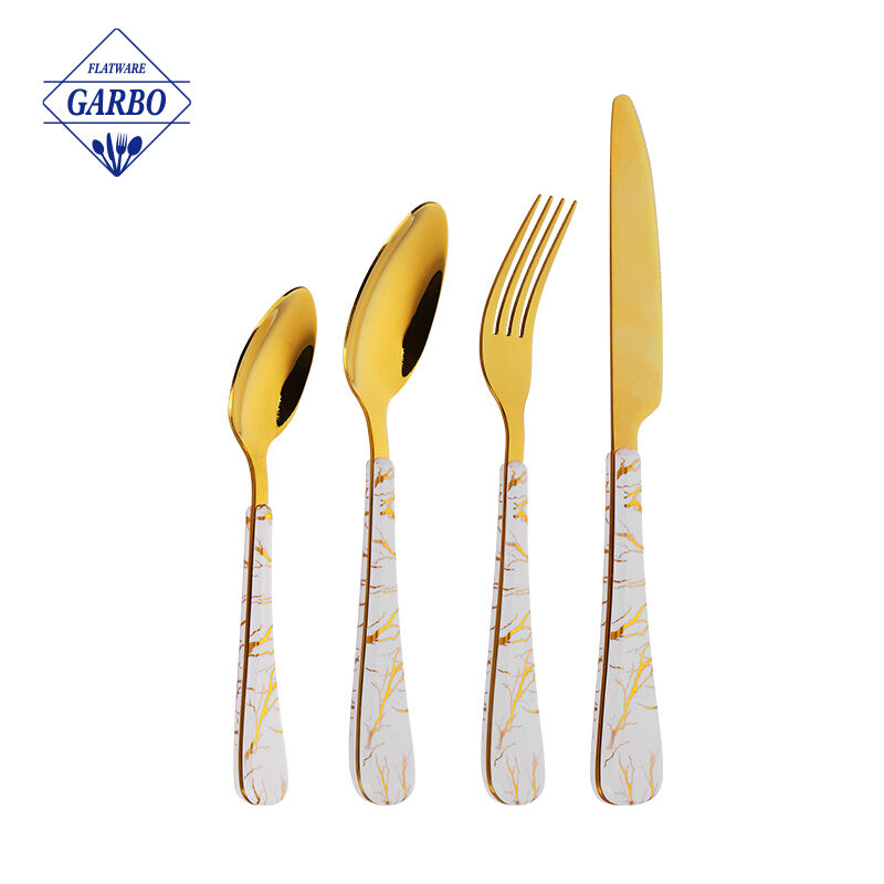 Elegante Set di Posate in Acciaio Inox Color Oro Coltello Forchetta Cucchiaio Posate